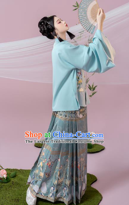 China Ancient Ming Dynasty Young Beauty Historical Hanfu Clothing Complete Set