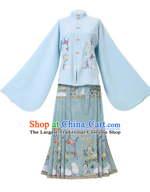 China Ancient Ming Dynasty Young Beauty Historical Hanfu Clothing Complete Set