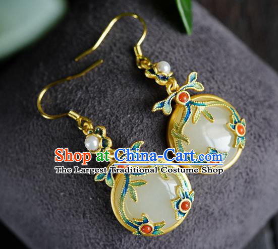 China Traditional Enamel Ear Jewelry Accessories Classical Cheongsam Pearls Jade Earrings