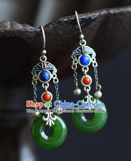 China Traditional Jade Peace Buckle Ear Jewelry Accessories Classical Cheongsam Silver Earrings