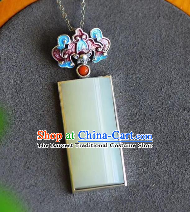 China Handmade Blueing Bat Necklet Pendant Accessories Traditional Cheongsam Jade Necklace Jewelry