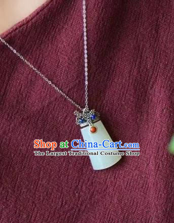 China Traditional Cheongsam Jade Necklace Jewelry Handmade Silver Plum Necklet Pendant Accessories