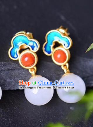 China Traditional Agate Ear Jewelry Accessories Classical Cheongsam Blueing Cloud Earrings