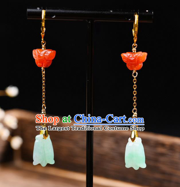 China Traditional Jade Cicada Ear Jewelry Accessories Classical Cheongsam Agate Butterfly Earrings