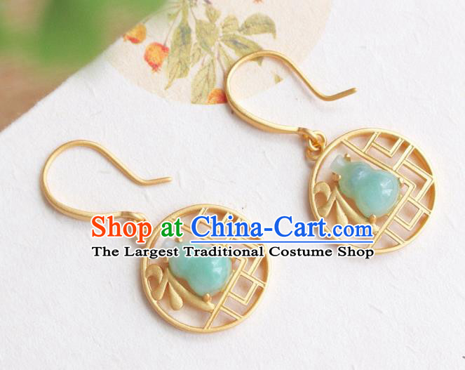 China Traditional Jade Gourd Ear Jewelry Accessories Classical Cheongsam Golden Earrings