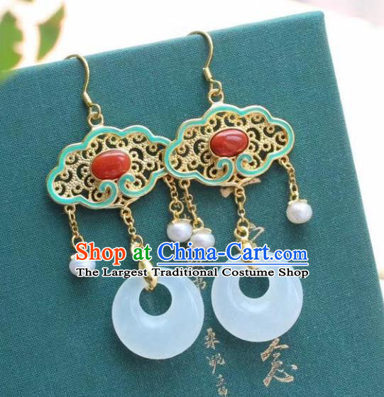 China Traditional Agate Blueing Ear Jewelry Accessories Classical Cheongsam Jade Peace Buckle Earrings