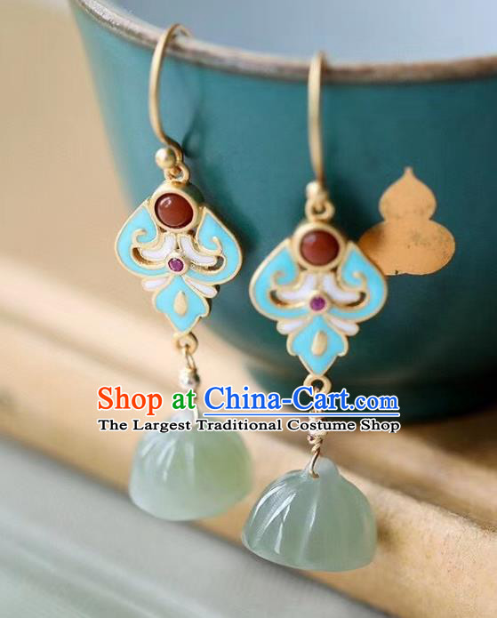 China Traditional Blueing Agate Ear Jewelry Accessories Classical Cheongsam Jade Lotus Seedpod Earrings