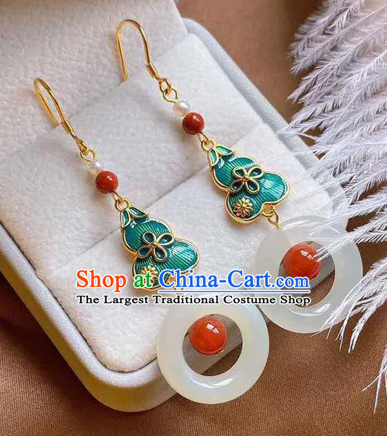 China Traditional Wedding Jade Ear Jewelry Accessories Classical Cheongsam Cloisonne Gourd Earrings