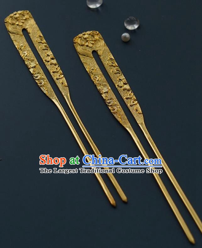 China Traditional Golden Hairpin Handmade Hair Accessories Tang Dynasty Empress Hair Stick