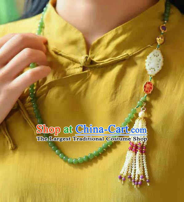 Chinese Classical Pearls Tassel Necklace Pendant National Handmade Jade Beads Necklet Jewelry Accessories