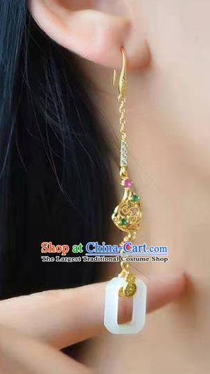 Handmade China National Crystal Golden Ear Jewelry Accessories Traditional Cheongsam Jade Earrings