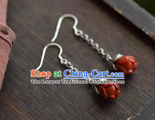 Handmade China Silver Ear National Jewelry Accessories Traditional Cheongsam Agate Mangnolia Earrings