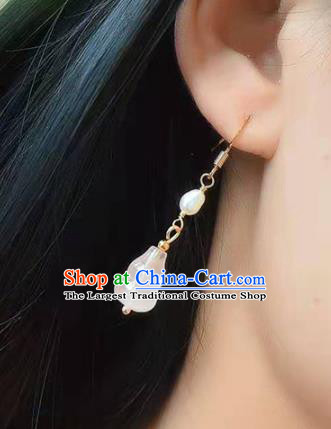 Handmade China Rose Quartz Gourd Ear National Jewelry Accessories Traditional Cheongsam Pearl Earrings