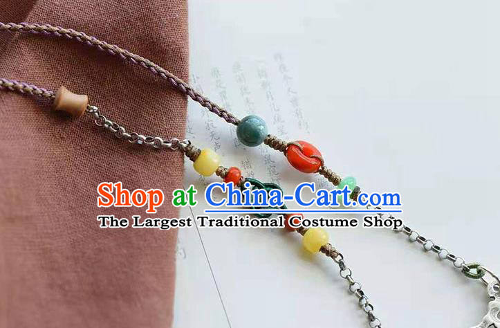 Chinese Classical Wedding Silver Carving Necklace National Handmade Jade Lotus Seedpod Jewelry Accessories Pendant