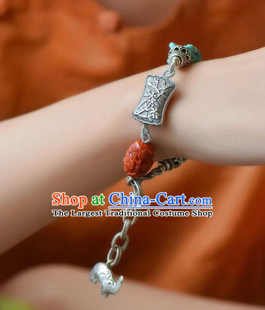 China Handmade Agate Tassel Bracelet Traditional Jewelry Accessories National Silver Carving Bangle