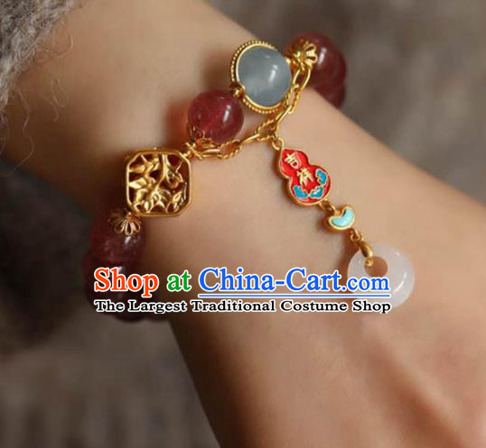 China Handmade Garnet Beads Bracelet Traditional Jewelry Accessories National Enamel Gourd Bangle