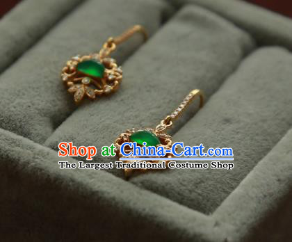 China Traditional Diamond Ear Jewelry Accessories Handmade Golden Jade Earrings