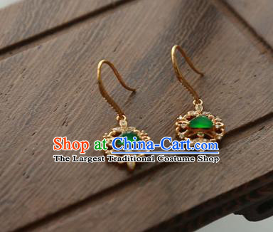 China Traditional Diamond Ear Jewelry Accessories Handmade Golden Jade Earrings