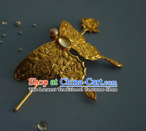 China Traditional Golden Butterfly Hair Crown Handmade Hair Accessories Tang Dynasty Princess Hairpin