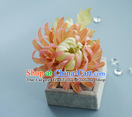 China Song Dynasty Hairpin Traditional Orange Silk Chrysanthemum Hair Stick Handmade Hair Accessories