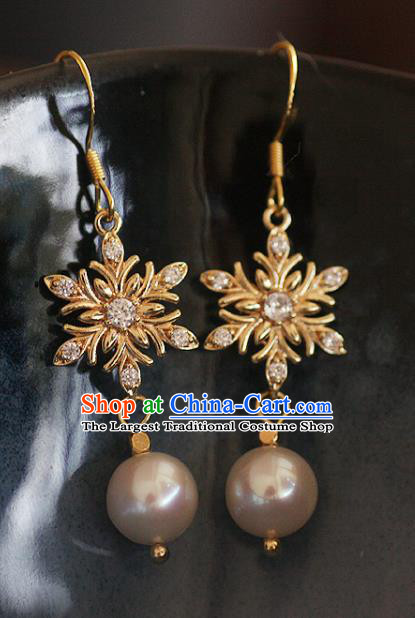 China Traditional Zircon Ear Jewelry Accessories Handmade Cheongsam Golden Snowflake Earrings