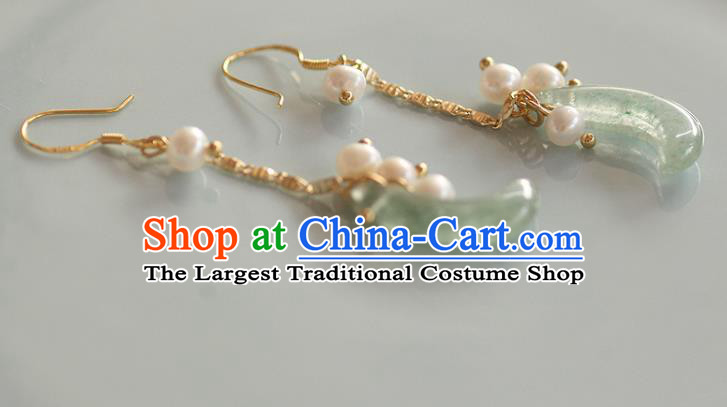 China Traditional Pearls Ear Jewelry Accessories Handmade Cheongsam Jade Moon Earrings