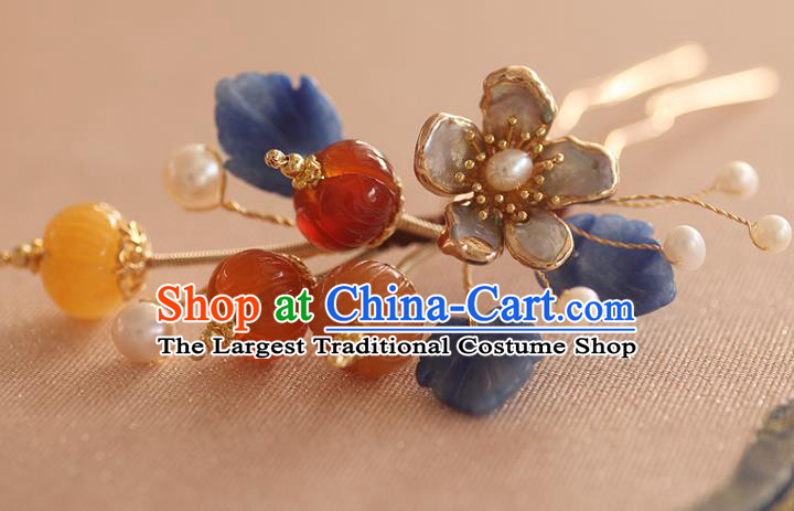 China Song Dynasty Shell Plum Hairpin Handmade Hair Accessories Traditional Ancient Princess Hair Stick