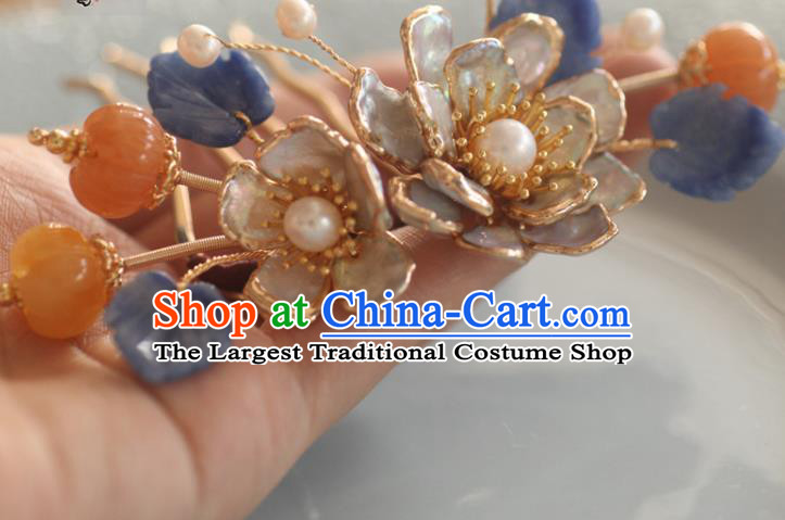 China Song Dynasty Hairpin Handmade Ceregat Hair Accessories Traditional Ancient Princess Shell Plum Hair Stick