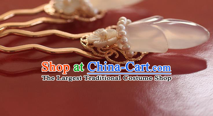 China Ancient Imperial Concubine Pearls Hair Stick Handmade Hair Accessories Traditional Song Dynasty Court Woman Hairpin