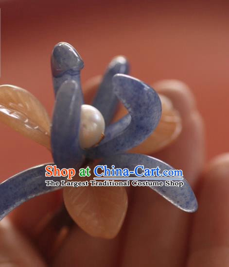 China Ancient Princess Hair Stick Handmade Hair Accessories Traditional Song Dynasty Blue Jade Orchid Hairpin