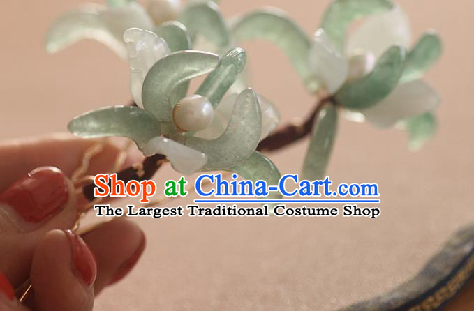 China Handmade Hair Accessories Traditional Song Dynasty Green Orchids Hairpin Ancient Princess Pearls Hair Stick