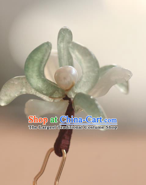 China Handmade Hair Accessories Traditional Song Dynasty Green Orchids Hairpin Ancient Princess Pearls Hair Stick