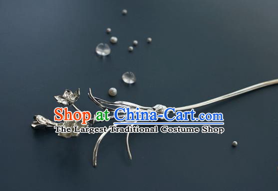 China Traditional Court Lady Daffodil Hairpin Handmade Hair Accessories Ming Dynasty Silver Hair Stick