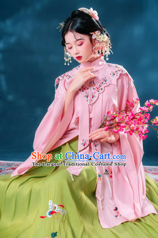 China Traditional Ming Dynasty Noble Woman Historical Clothing Ancient Young Mistress Pink Hanfu Dresses