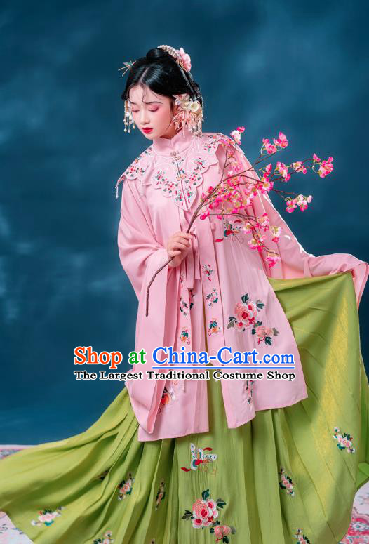 China Traditional Ming Dynasty Noble Woman Historical Clothing Ancient Young Mistress Pink Hanfu Dresses