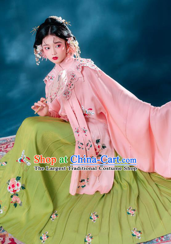 China Traditional Ming Dynasty Noble Woman Historical Clothing Ancient Young Mistress Pink Hanfu Dresses