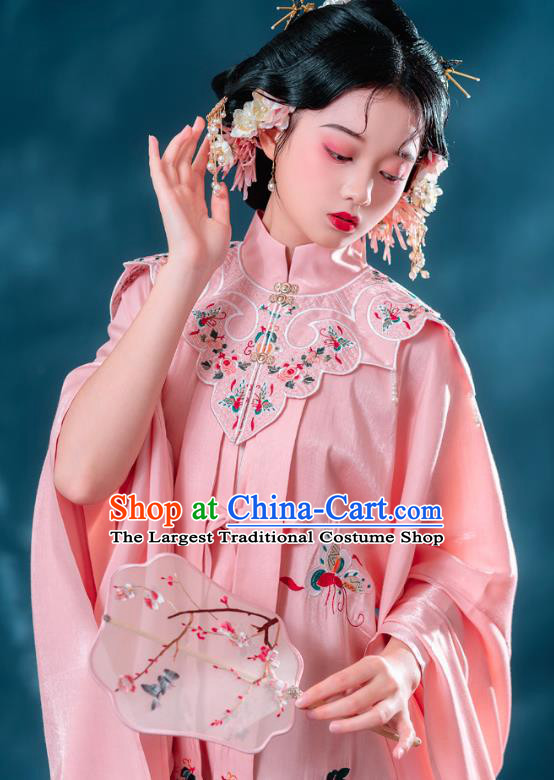 China Traditional Ming Dynasty Noble Woman Historical Clothing Ancient Young Mistress Pink Hanfu Dresses