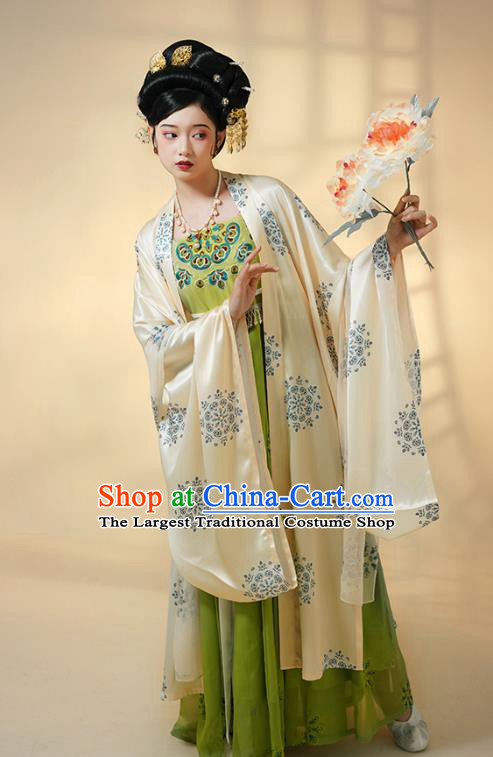 Traditional China Tang Dynasty Palace Beauty Historical Clothing Ancient Imperial Concubine Green Hanfu Costumes