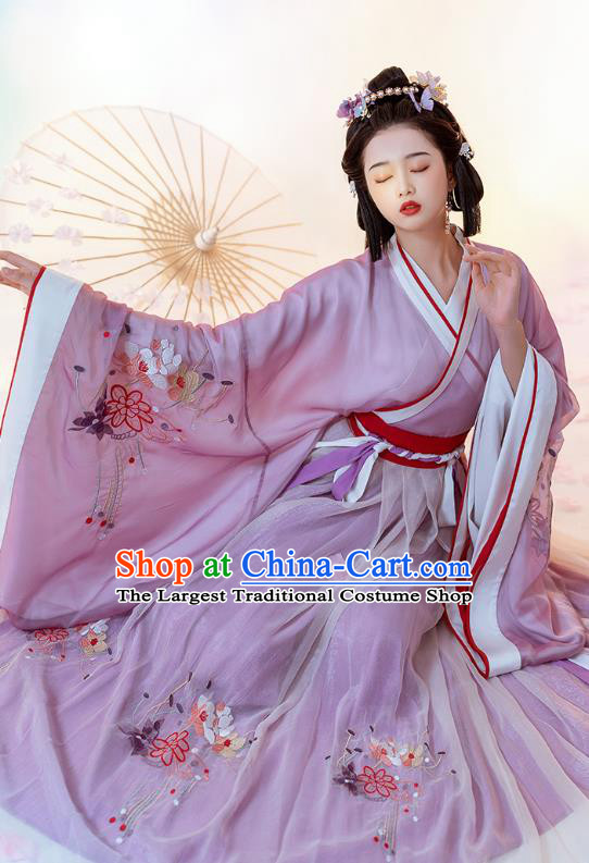 Traditional China Ancient Palace Beauty Purple Hanfu Dress Jin Dynasty Royal Princess Historical Clothing