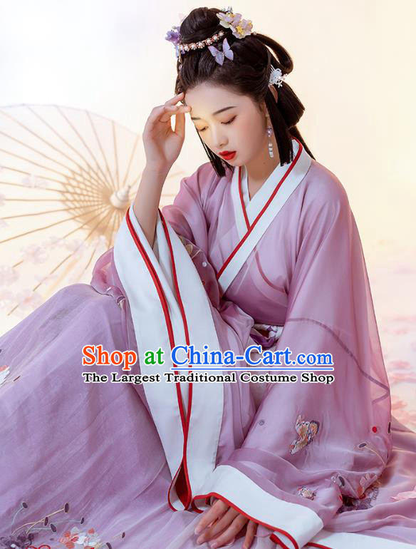 Traditional China Ancient Palace Beauty Purple Hanfu Dress Jin Dynasty Royal Princess Historical Clothing