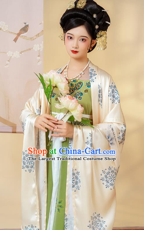 Traditional China Tang Dynasty Palace Beauty Historical Clothing Ancient Imperial Concubine Green Hanfu Costumes