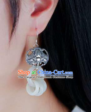 Handmade China Silver Bat Ear Jewelry Accessories Traditional National Cheongsam Jade Rings Earrings