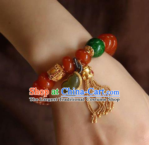 China Handmade Jade Gourd Bracelet Traditional Jewelry Accessories National Agate Beads Bangle