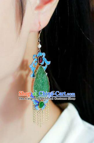 Handmade China Jadeite Ear Jewelry Accessories Traditional Cheongsam Blueing Butterfly Tassel Earrings
