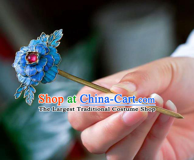 Chinese Traditional Qing Dynasty Peony Hair Jewelry Handmade Ancient Empress Tourmaline Hairpin