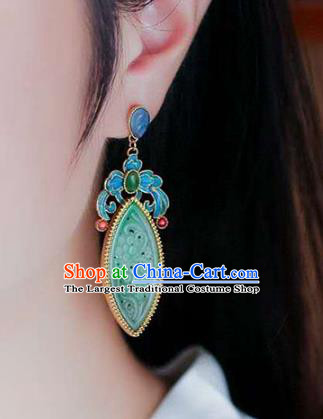 Handmade China Jade Ear Jewelry Accessories Traditional Cheongsam Cloisonne Earrings