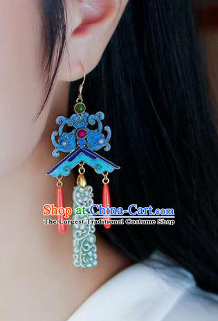 Handmade China Pearls Accessories Traditional Cheongsam Jade Eardrop Blueing Bat Earrings Jewelry