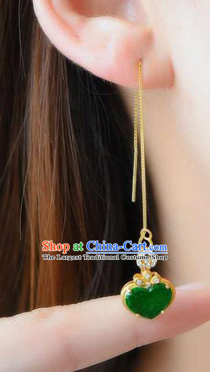 Handmade China Cheongsam Crystal Long Earrings Traditional National Jewelry Accessories Jadeite Eardrop