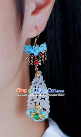 Handmade China Cheongsam Garnet Earrings Jade Eardrop Accessories Traditional Jewelry