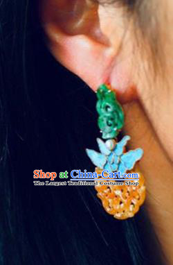 Handmade China Eardrop Accessories Traditional Jewelry National Cheongsam Yellow Jade Earrings